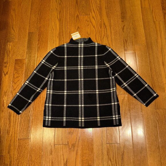 Anne Klein Sweaters - Anne Klein Womens Plaid Side Slit Mock Turtleneck Sweater Small Dk Academia NWT